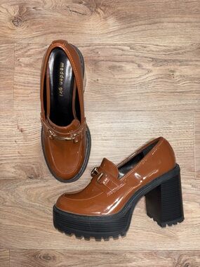 Madden Girl Cognac Patent Platform Loafers